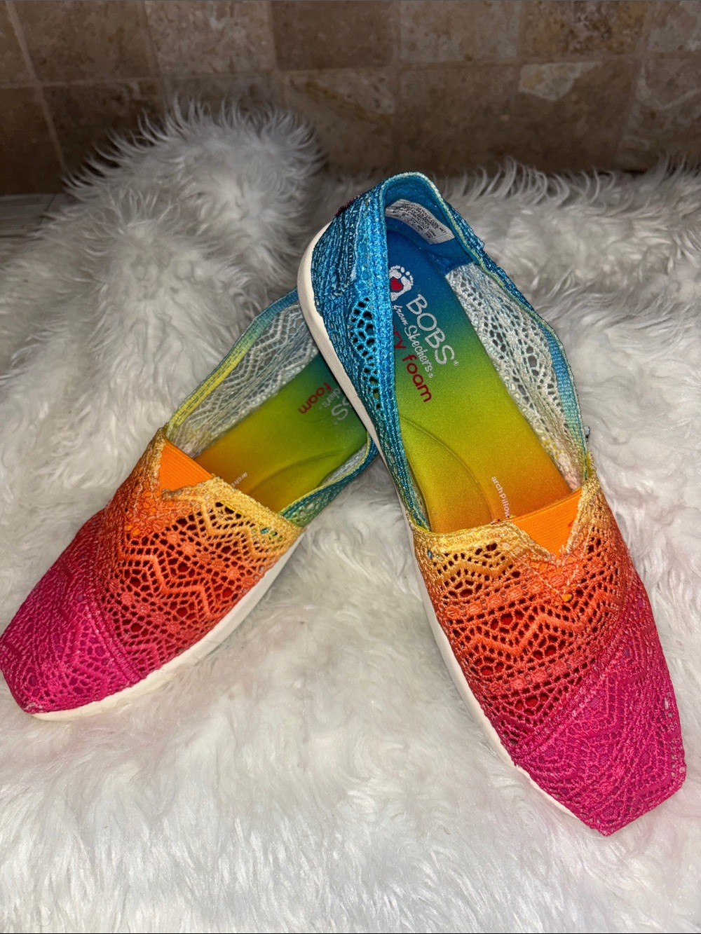 Skechers Bobs Ombré Rainbow Lace Crochet Espadrilles Flats Women’s Sz 9